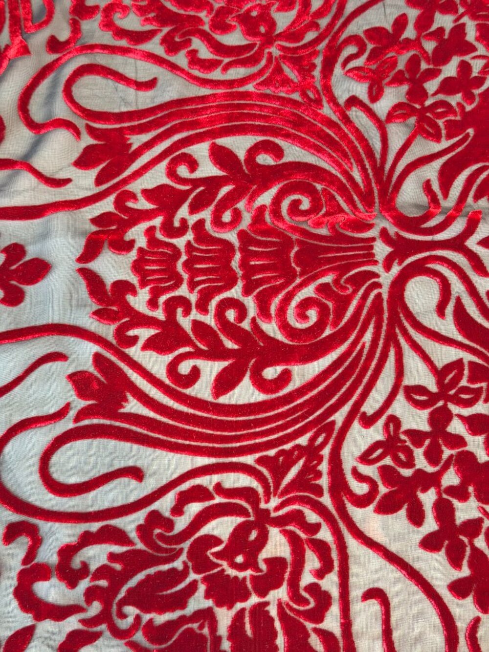 Aris.A Silk Velvet Burnout Scarf Burgundy Floral Fringe Wrap